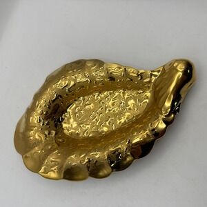 Bel-Terr Nut Dish 22K Weeping Gold Ceramic 8.5" Leaf Trinket Candy USA Vintage